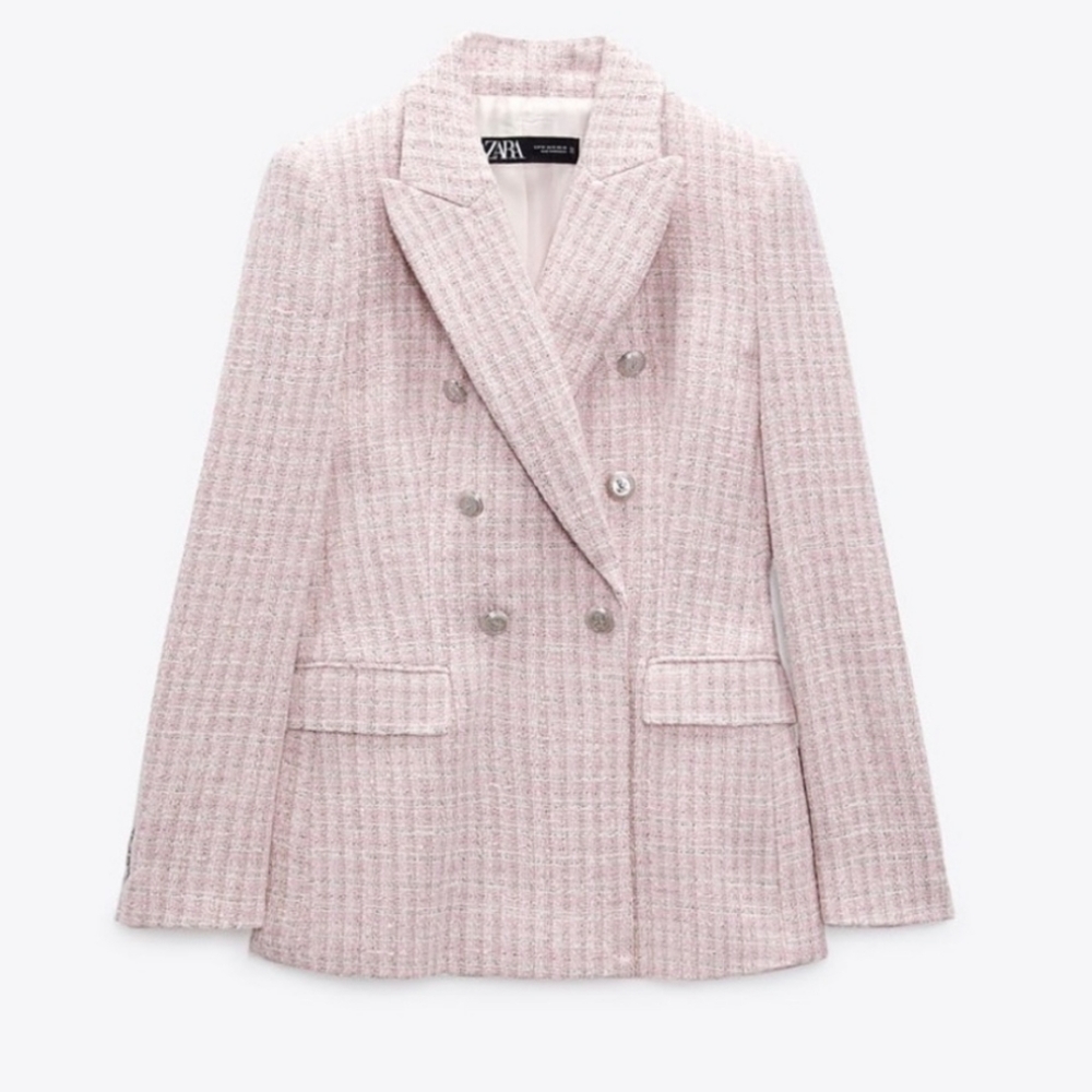 Zara Pink Tweed Double-Breasted Blazer - Picture 10 of 14